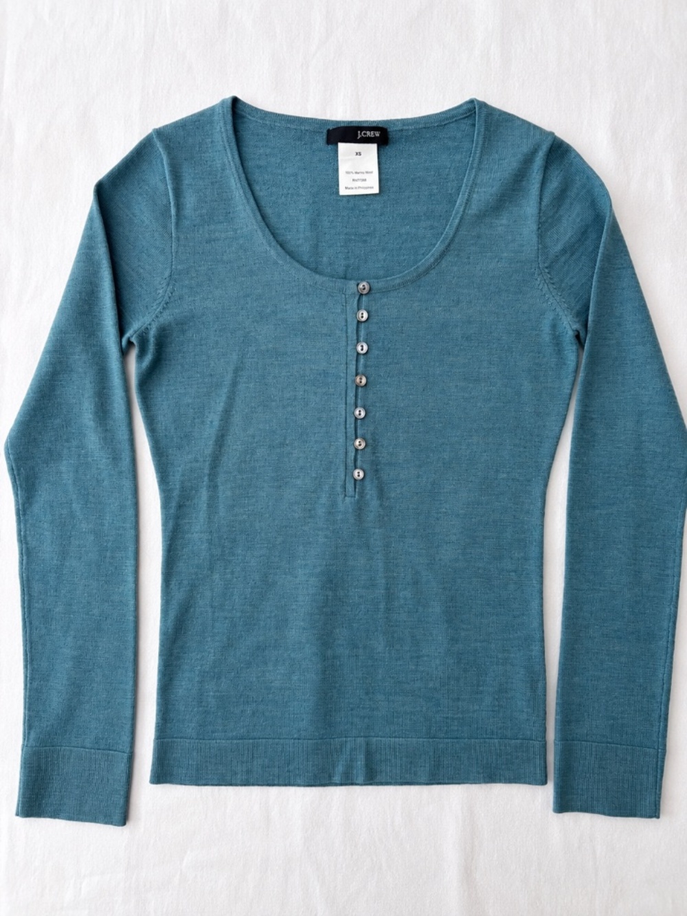 J.Crew 100% Merino Wool Henley Sweater XS Teal Blue